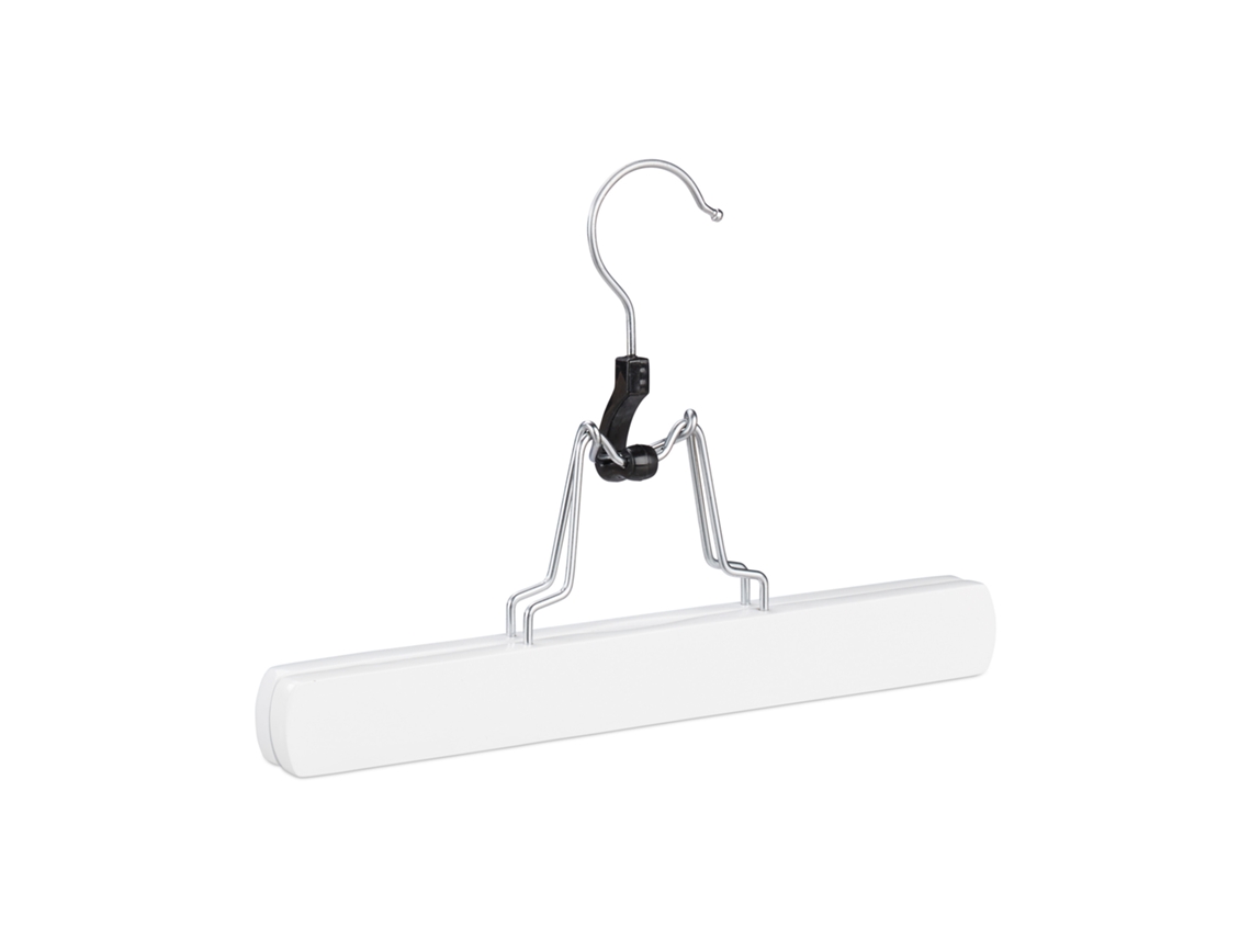 Relaxdays Perchas Pantalones, Pack De 12 Unidades, Pinzas Para Faldas, Antideslizantes, 17 X 25 X 2,3 Cm, Madera, Blanco