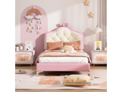 Cama Arqueada Led De 90x200, Listones De Pu Rosa, Colchón No Incluido.
