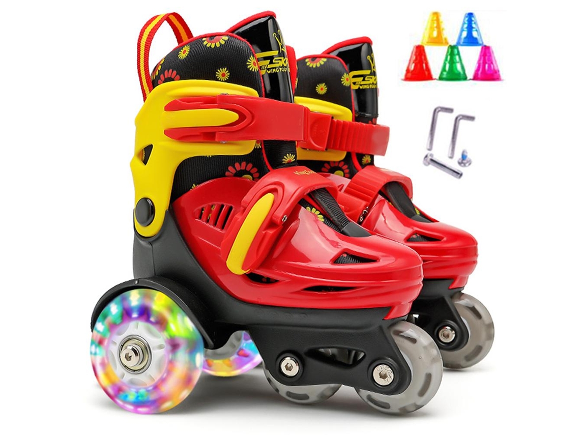 Rebe-patines De Cuadro Para Niños Niñas Con Talla Ajustable, Frenos Dobles Y Ruedas Luminosas 3 Puntos De Equilibrio