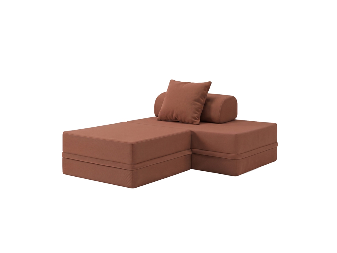 Sofá Modular 2 Lugares + Puff Convertible Liso Terracota