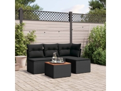Conjunto de sofá de jardín de 5 piezas con cojines de mimbre sintético negro, Dkd Home Decor