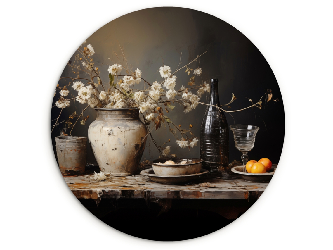 El Cuadro Naturaleza Muerta - Flores - Ramo - Jarrón - Vino 120x120 Cm