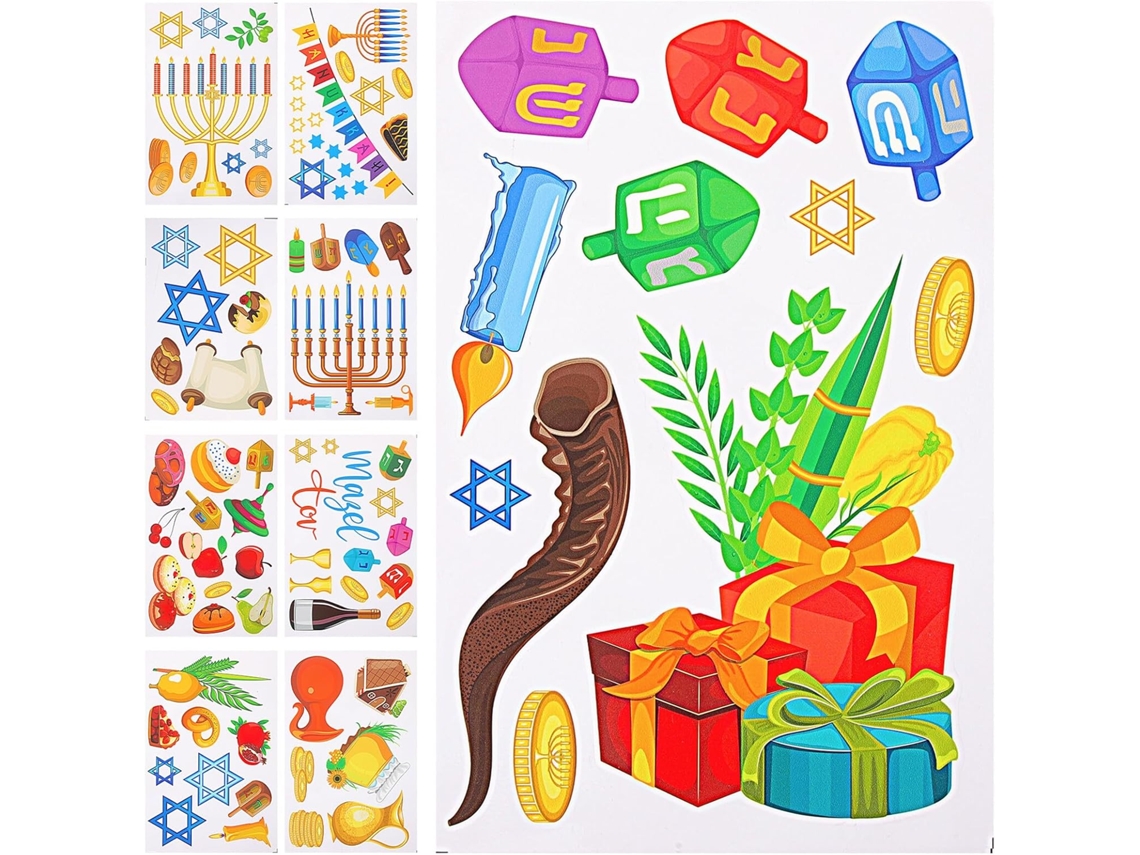 Láminas de pegatinas decorativas de Hanukkah para ventanas, pegatinas electrostáticas festivas para decoración de paredes y Slowmoose