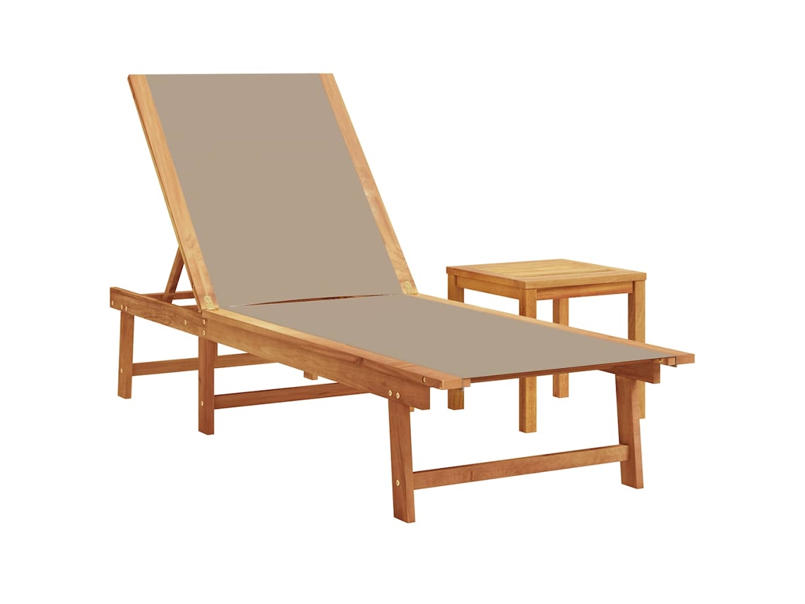 Chaise Lounge con Mesa Acacia/Textileno Gris Marrón EXCLUSIVO MAISON