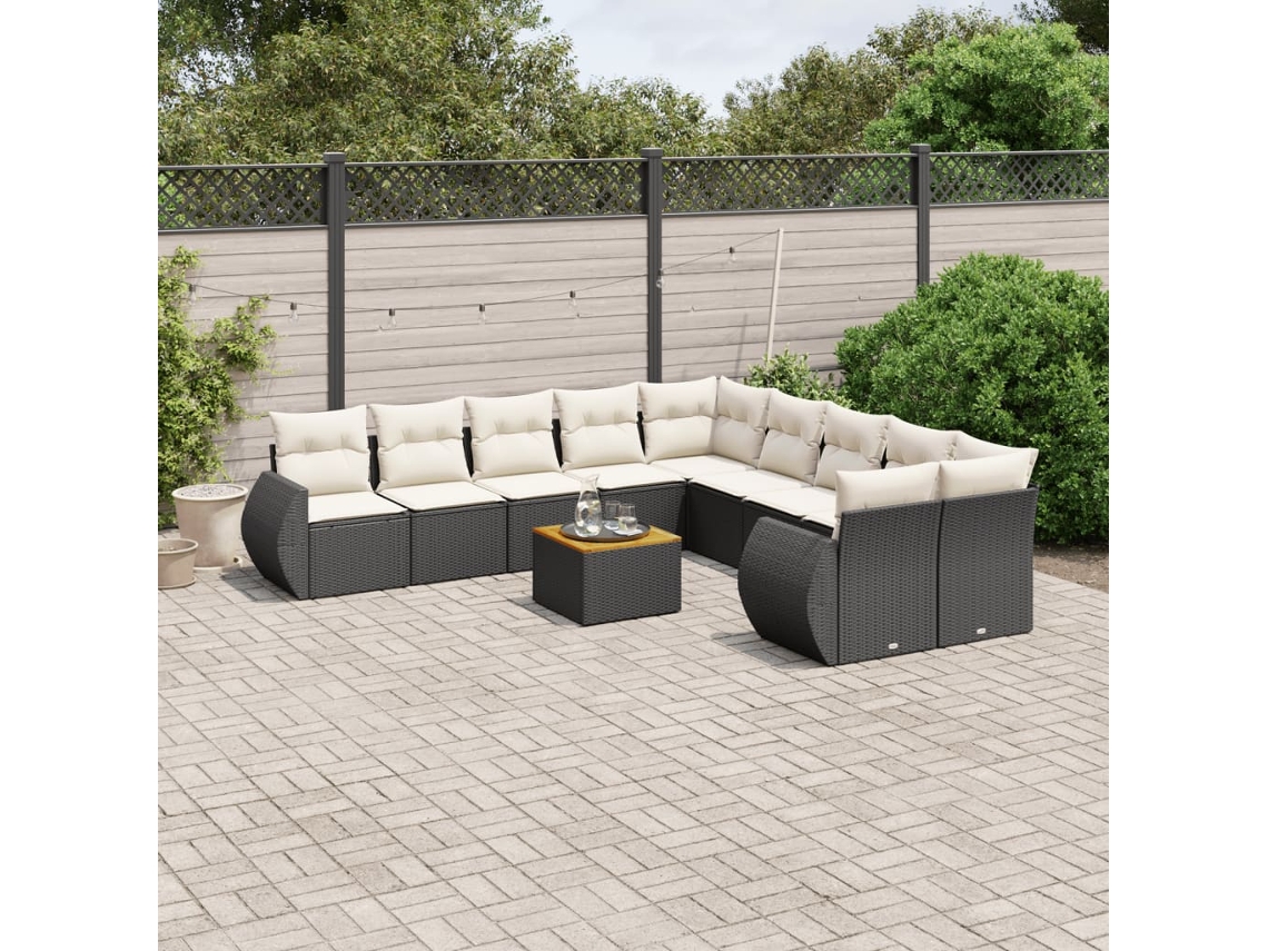 Conjunto de sofá de jardín de 11 piezas con cojines de mimbre sintético negro de DKD Home Decor