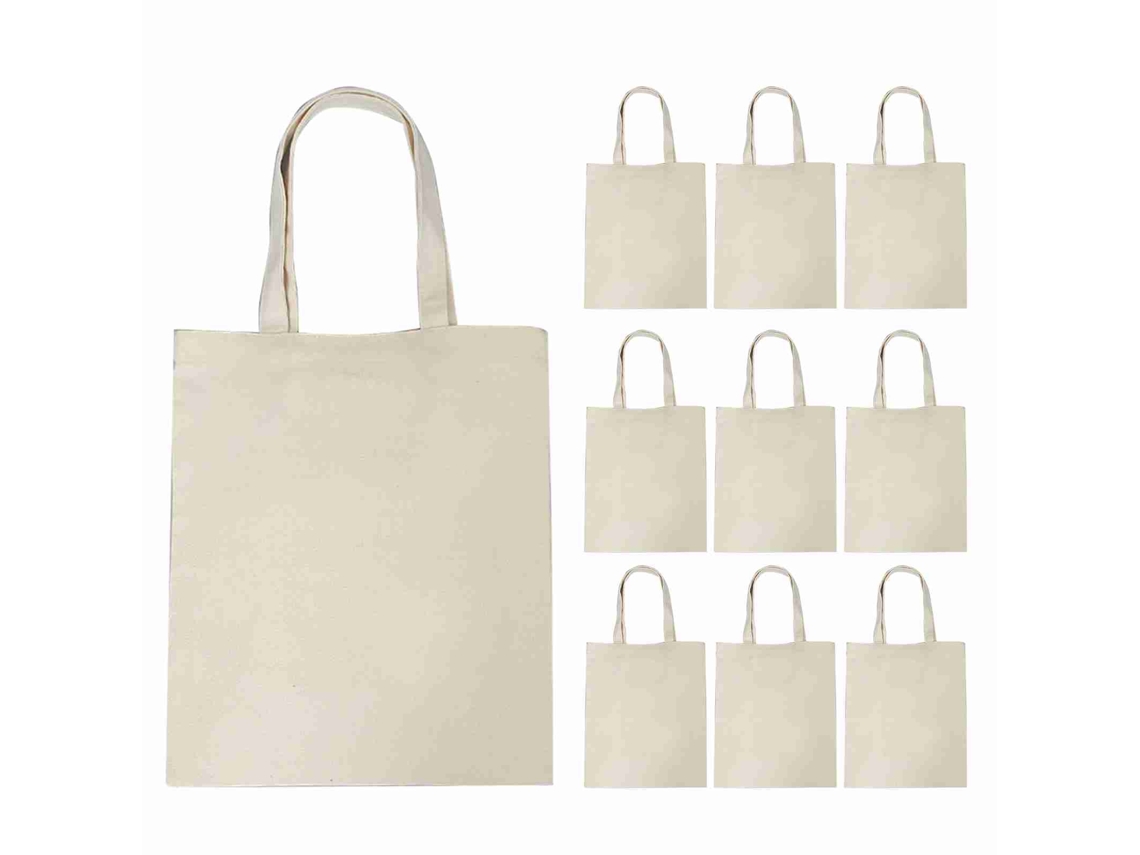 Paquete De 10 Bolsas De Compras De Lona Sencillas, Ligeras Y Reutilizables De Gran Capacidad.