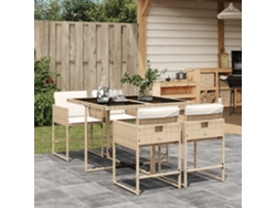Juego de comedor de jardín de 5 piezas con cojines, mimbre sintético beige, Dkd Home Decor