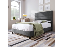 Cama De Lino Gris De 90x200 Con Base Moderna De Listones (colchón No Incluido).