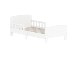 Cama Infantil Baja Para Niños De 3 A 8 Años Con Barandillas Laterales Y Bordes Lisos, De Madera, 143,5 X 74,2 X 54 Cm, Blanca.