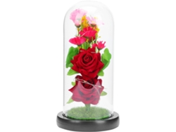 Lámpara De Noche Led Con Flor De Imitación Bajo Cúpula De Cristal Negro.