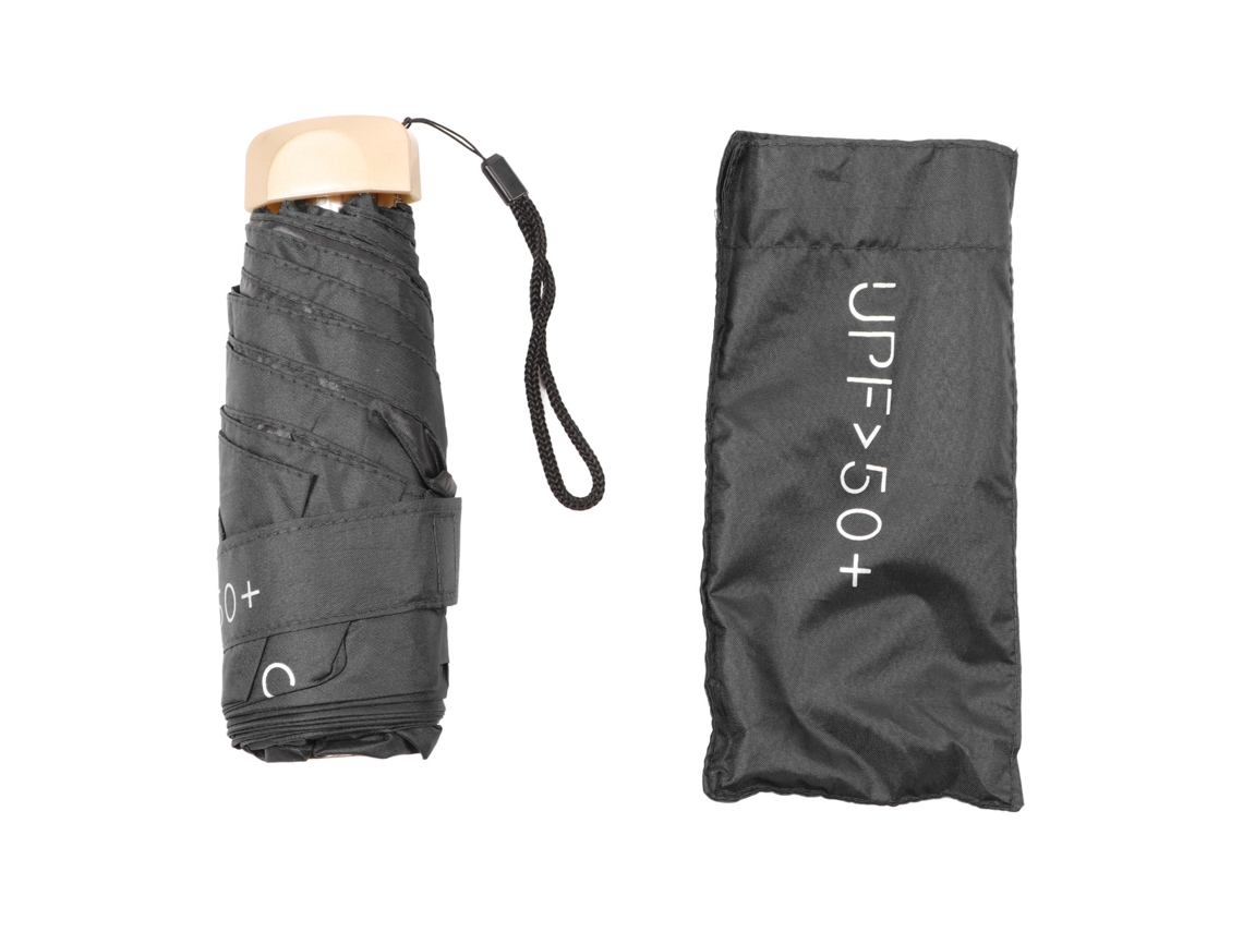 Paraguas Plegable Mini 6 Rayas Protección Solar Upf50 Tela Resistente Compacto Para Sol Y Lluvia Negro