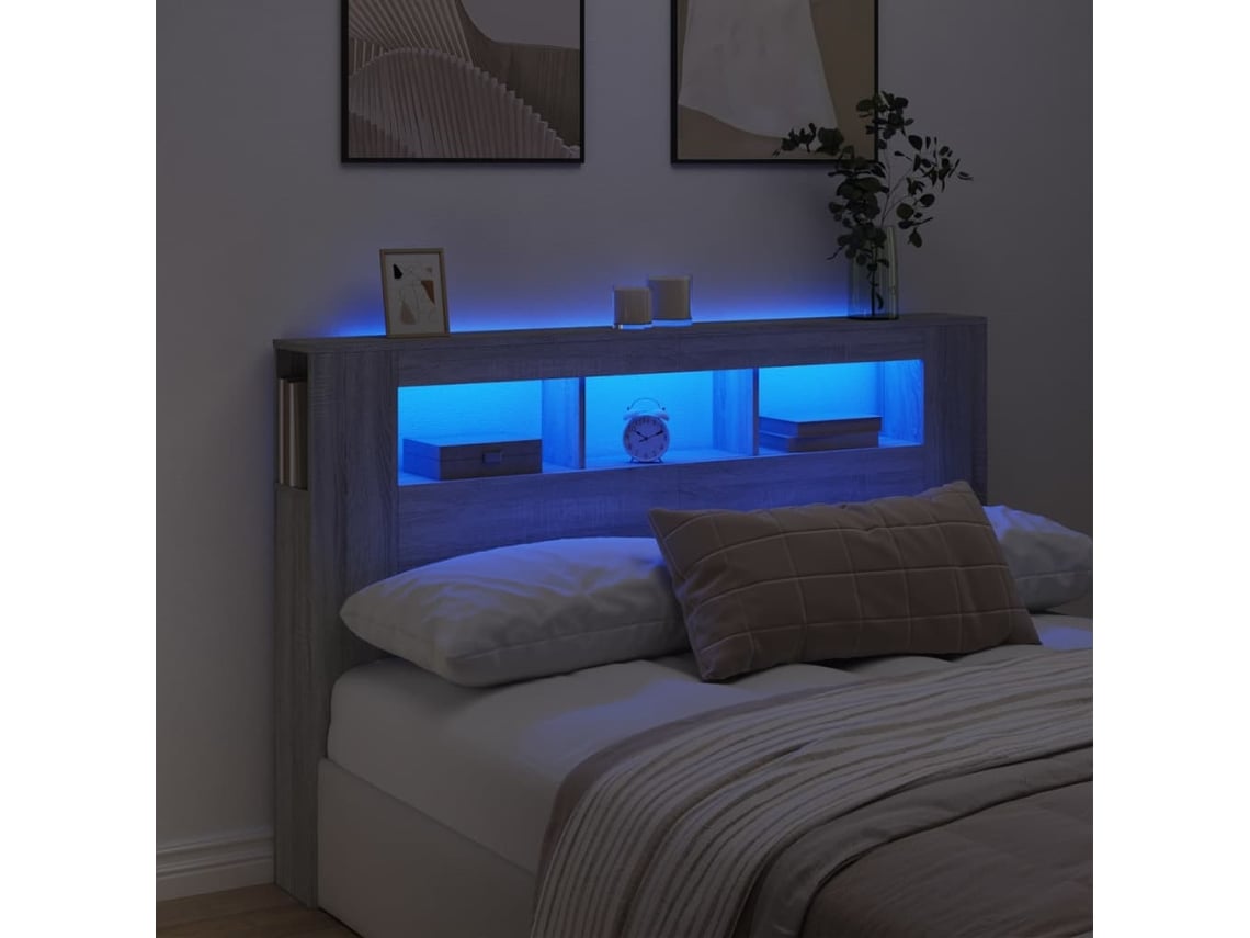 Cabecero Led Madera Ingeniería Gris Sonoma 160x18,5x103,5 Cm