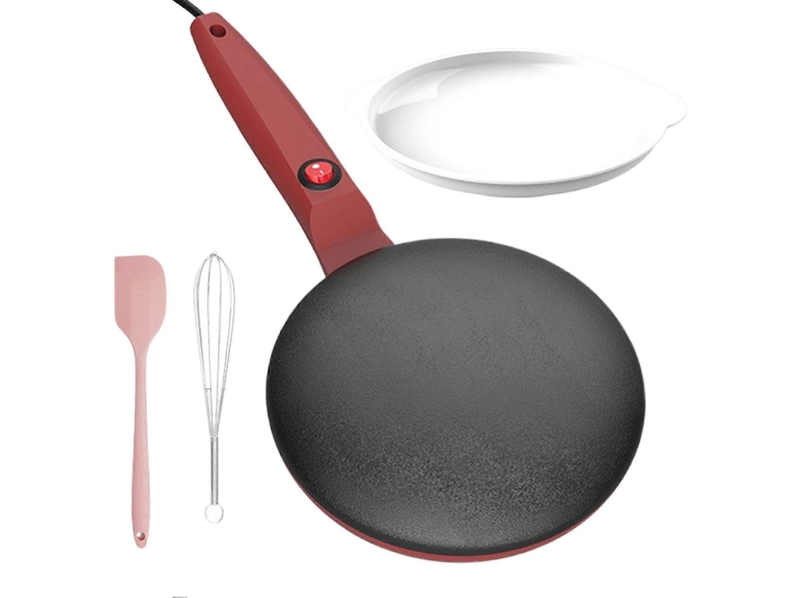 Crepera eléctrica de 7,8 pulgadas con superficie antiadherente y control automático de temperatura para el desayuno.