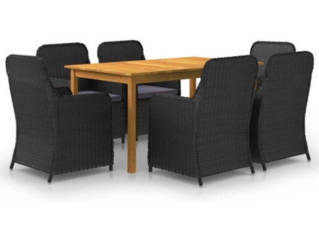 Conjunto 7 de comedor para jardín de VIDAXL negro
