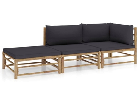 Conjunto 3 de muebles de jardín VIDAXL bambú y cojines gris oscuro