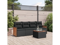 Conjunto de sofá de jardín de 5 piezas con cojines de mimbre sintético negro, Dkd Home Decor