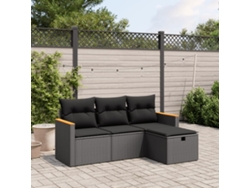 Conjunto de sofá de jardín de 4 piezas con cojines, mimbre sintético negro, Dkd Home Decor