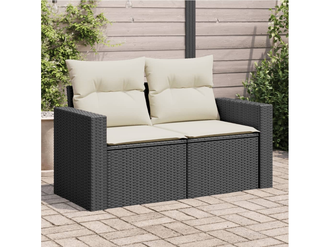 Sofá de jardín de 2 plazas con cojines, mimbre, negro, PE, Dkd Home Decor