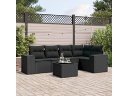 Conjunto de sofá de jardín de 6 piezas con cojines, mimbre sintético negro, DKD Home Decor