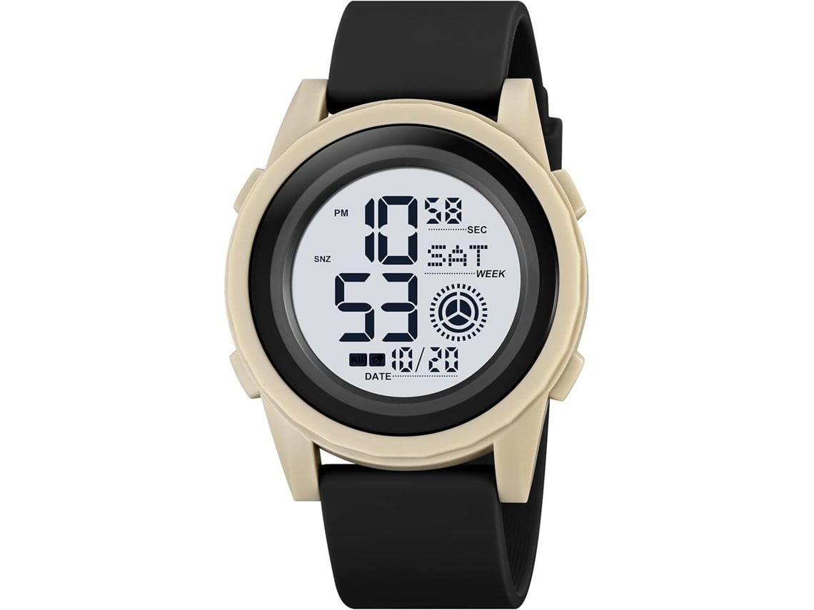 Reloj Digital Led Back Light De Pulso Con Pulsera De Goma Caqui Blanco Yuysan