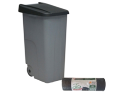 Contenedor Cerrado 85L Negro Alt.76Cm + 10 Bolsas de Basura de 100L WELLHOME