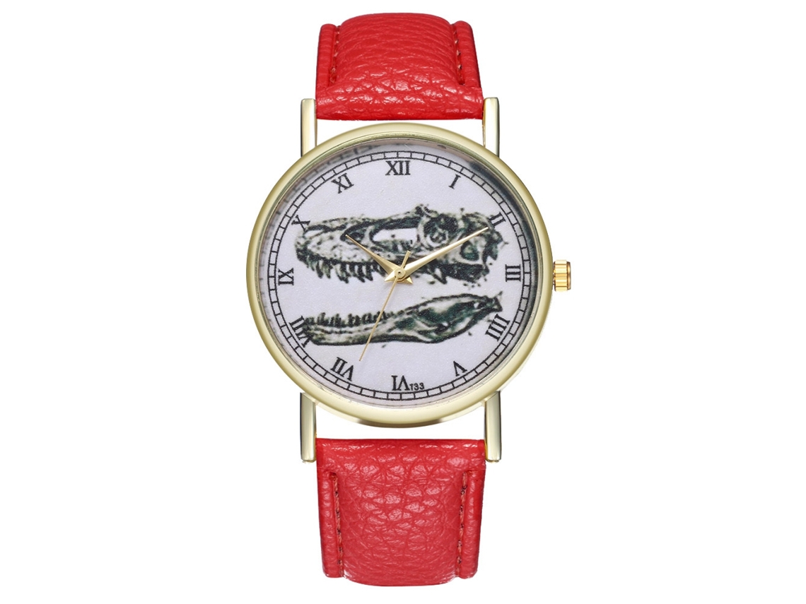 Reloj De Pulsera Unisex Informal De Cuarzo Con Correa De Cuero Sintético Rojo.
