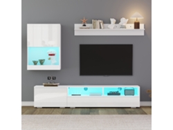 Conjunto De Mueble Para Tv 3 Piezas Blanco Brillante Moderno, 174x39x34 Cm, Led, Para Tv De 80 Pulgadas