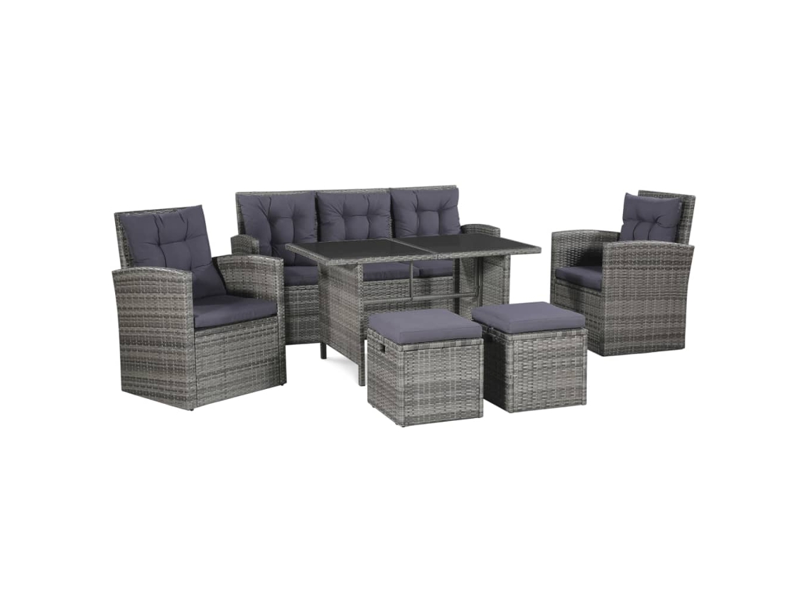 Conjunto de jardín de 6 piezas con cojines, ratán gris, DKD Home Decor
