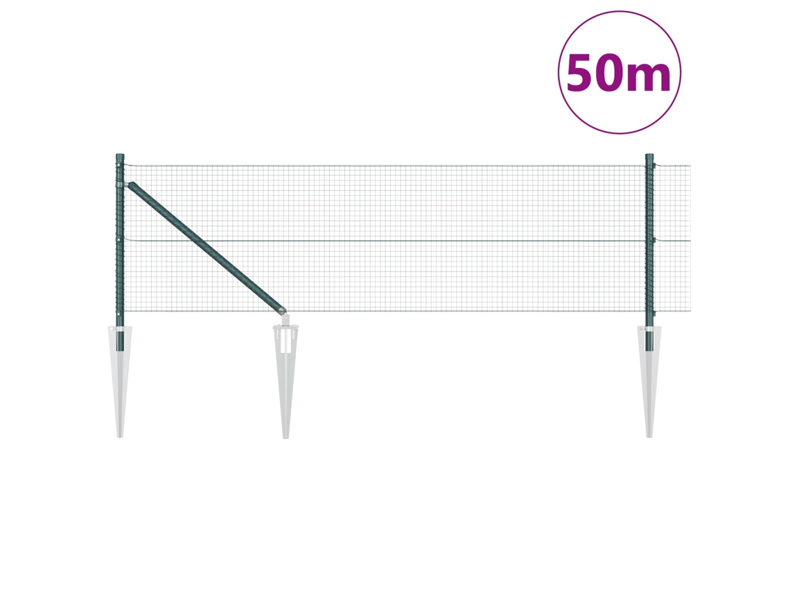 Valla de acero soldada con 13 postes de punta verde de 0,5 x 50 m, acero WSD64258, Lovely Home