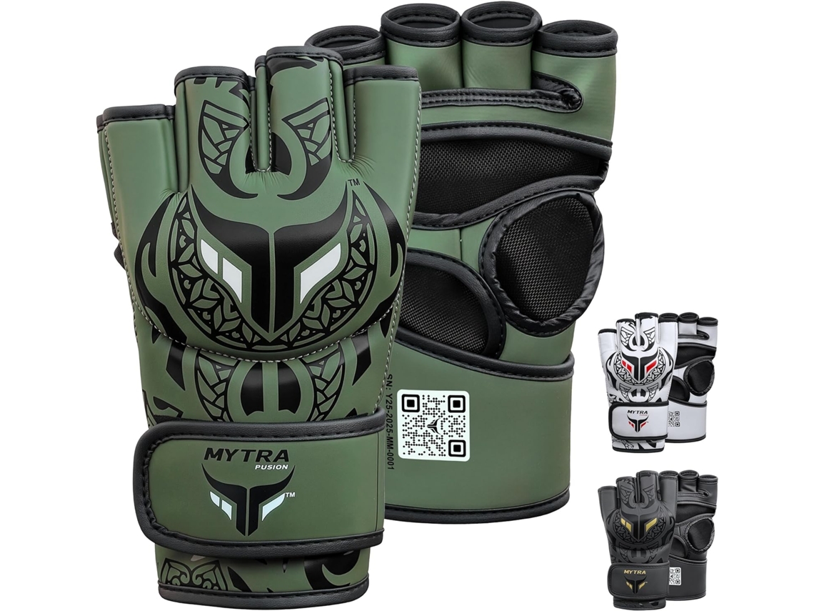 Guantes Mma Mytra Fusion - Polivalentes Para Grappling Sparring Et Combate En Jaula - 4 Oz - Verde Kaki Tribal