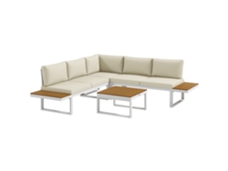 Conjunto de muebles de patio PONTO CASA, 2 sofás de estilo rústico, 1 sofá individual, mesa de centro, color crema.