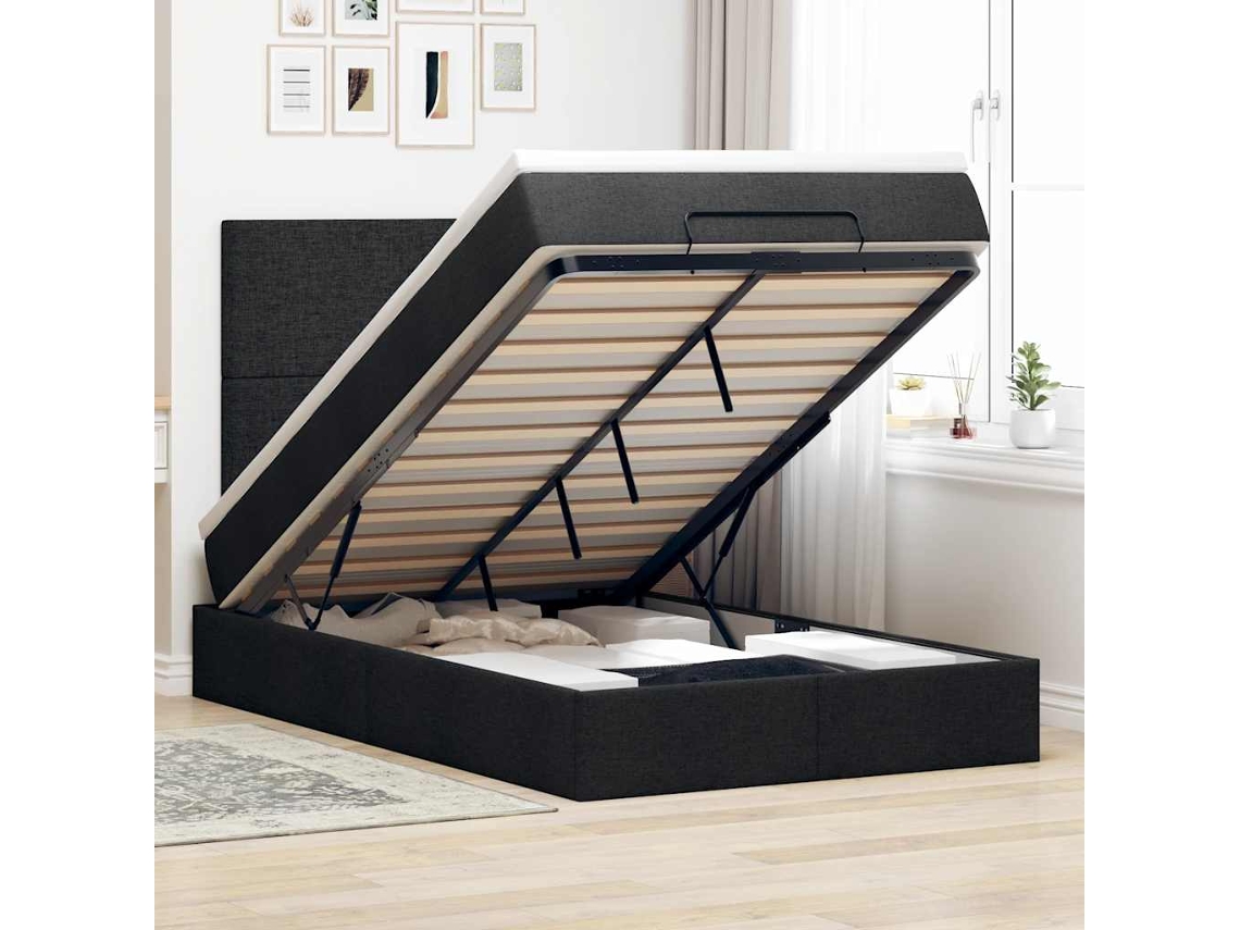 Estructura Cama Otomana Colchón Tela Negro 120x200cm