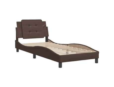 Cama con Cabecero VIDAXL Piel Sintética Marrón (218x105x745cm)