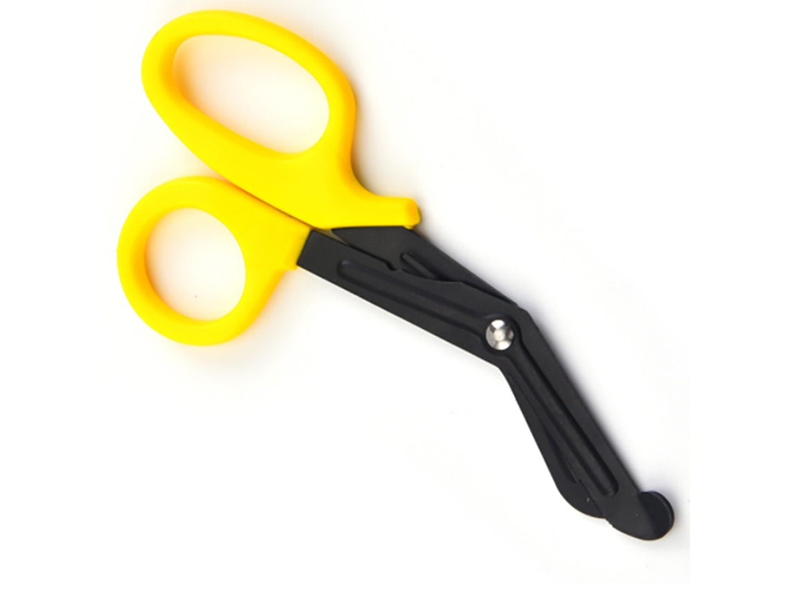 Tijeras de vendaje de acero inoxidable y PP, portátiles, multifuncionales, para emergencias domésticas, color amarillo
