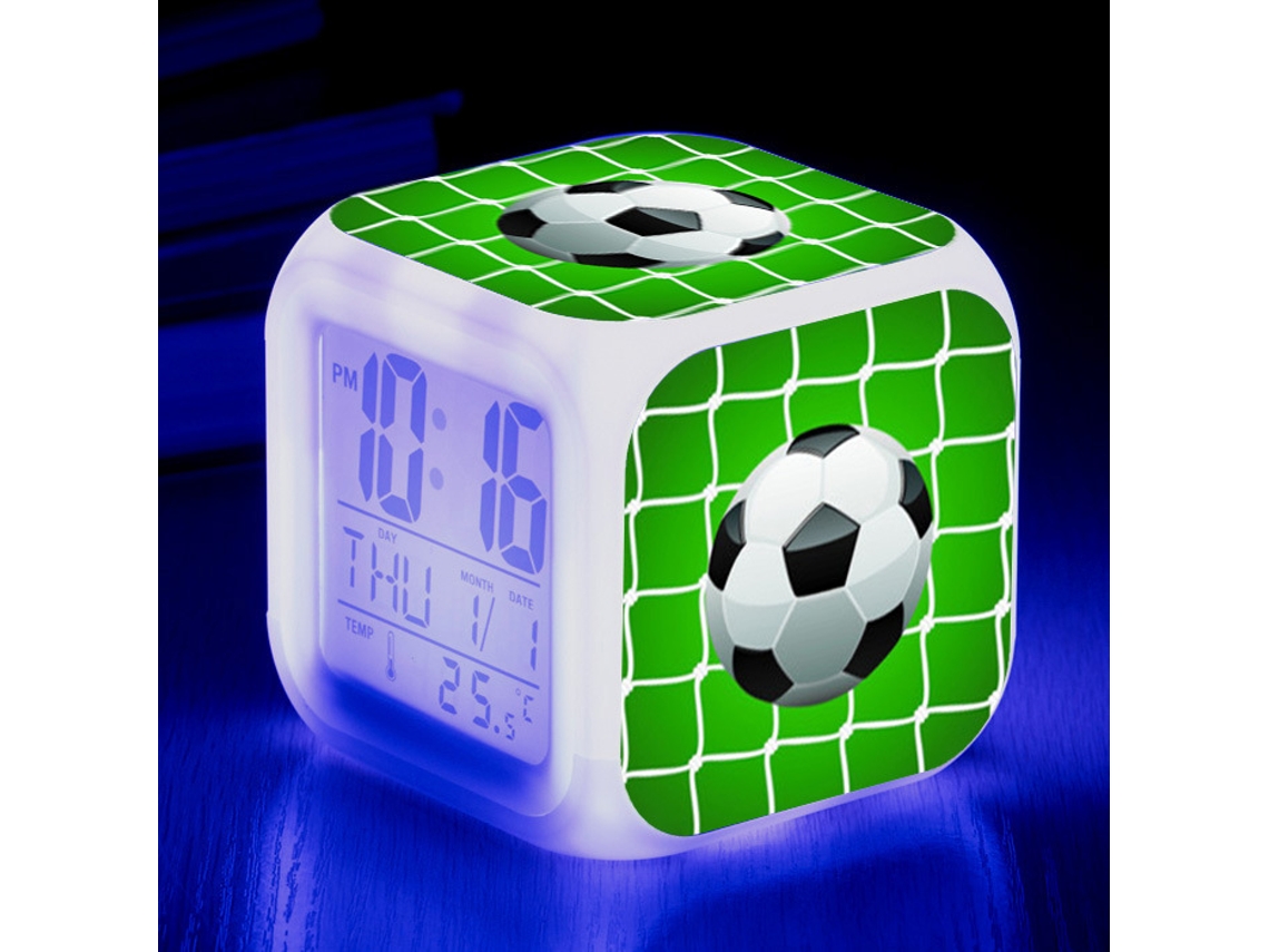Reloj creativo de alarma con diseño de fútbol, LED colorido, reloj cuadrado para niños y estudiantes Kofihety