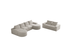 Sofá Modular 6 Plazas - Chenille Curvado Con Chaise Longue, Espuma Comprimida - Beige