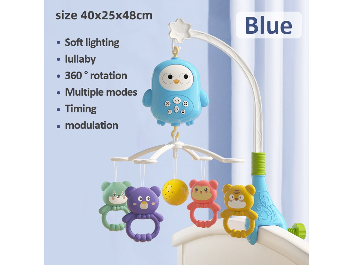Juguete musical giratorio para cuna, un lindo búho, sonajero colgante moderno, regalo de fiesta azul. Aeuzwr