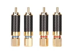 4 Conectores De Audio Rca Con Fibra De Carbono Y Baño De Oro Para Equipos De Alta Fidelidad.