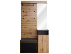 Armario para Recibidor con Espejo y Zapatero Alto 190 cm Mobrio Natural y Negro