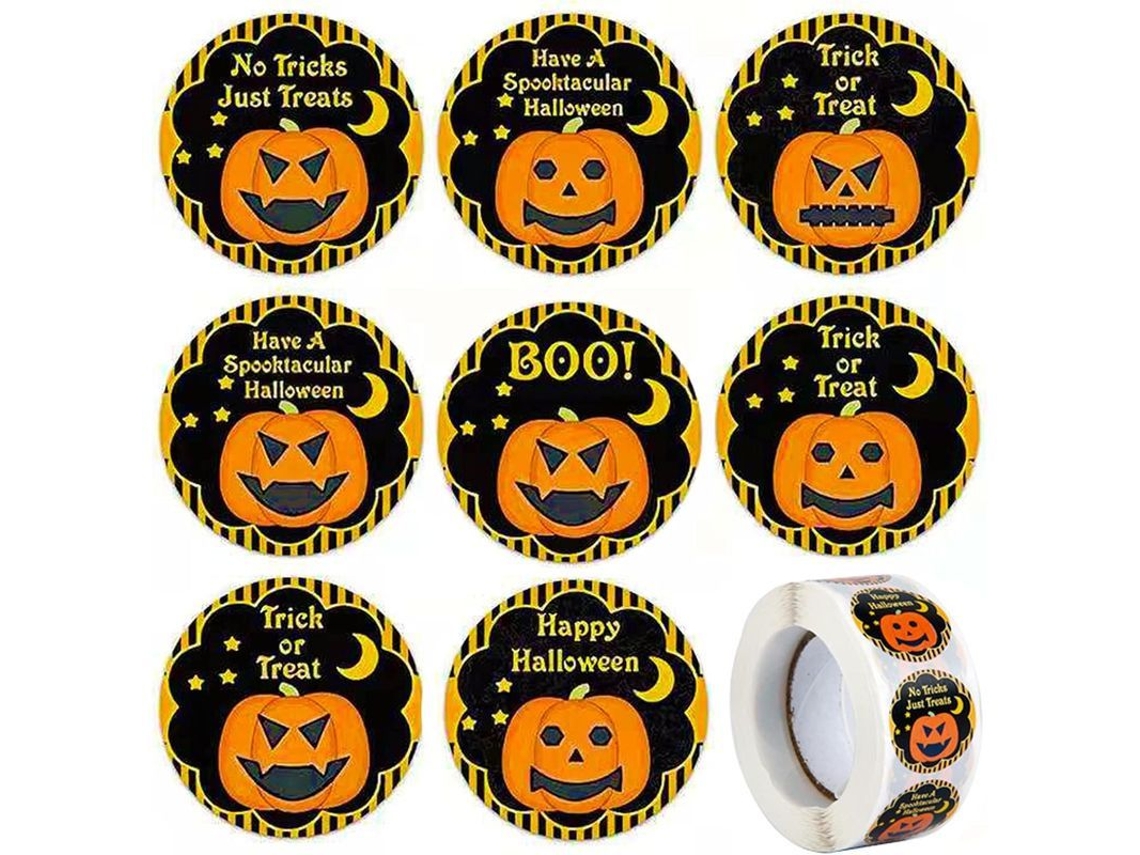 Pegatinas De Halloween De 3,8 Cm (1,5 Pulgadas): 500 Unidades Por Rollo Con 8 Diseños De Eslóganes Diferentes Para Una Decoración Festiva.