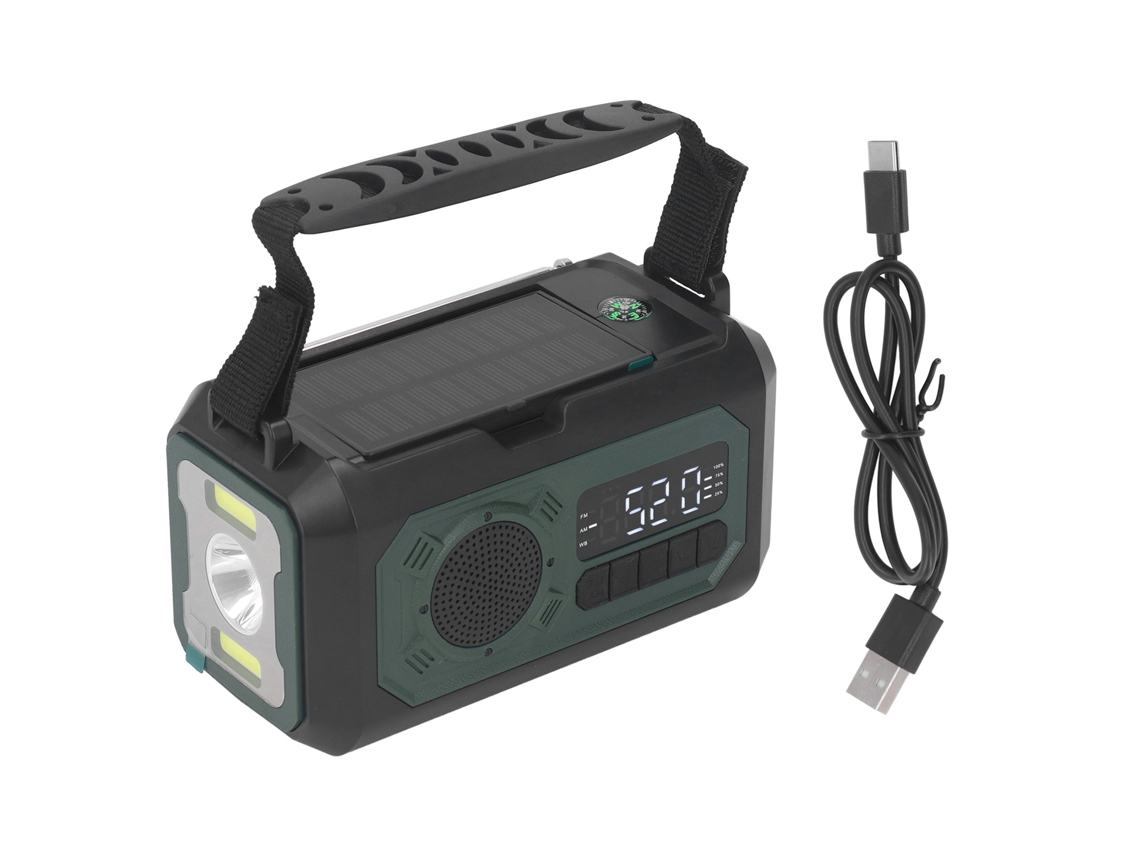 Bj-radio Meteorológico De Emergência 12000mah Banco De Energia Am Fm Lanterna Led Manivela Solar Portátil Para Camping Verde Escuro