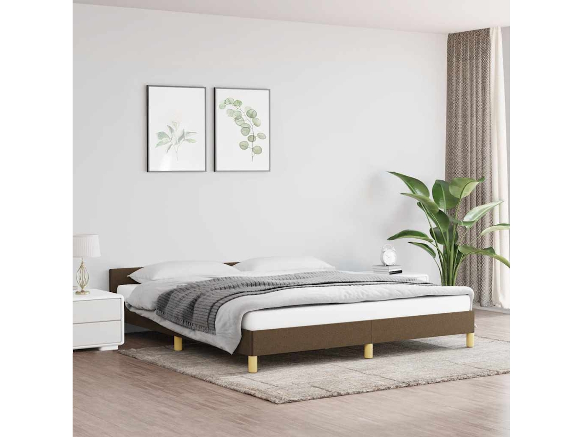 Cama Sin Colchón De Tela Marrón Oscuro 160x200 Cm