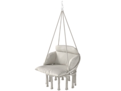 Silla Colgante Con Cojín Hamaca Flecos Kit Instalación 80x60x40cm Crema