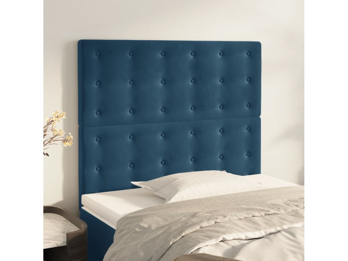 Cabecero de terciopelo de 2 piezas 90x5x78/88 cm azul oscuro