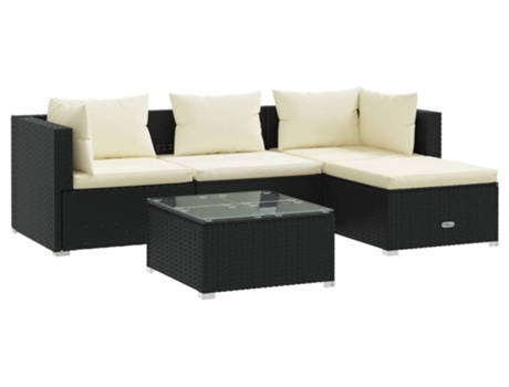 Conjunto 5 de muebles de jardín VIDAXL y cojines ratán sintético negro