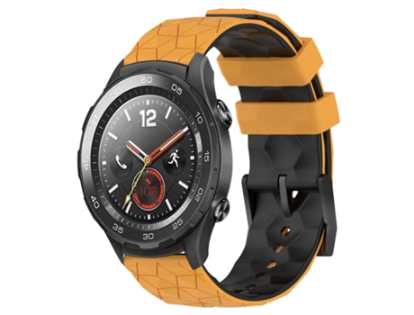 Correa de reloj inteligente para Huawei Watch 2 20 mm Correa de reloj de silicona con patrón de fútbol de dos colores (amarillo + negro)