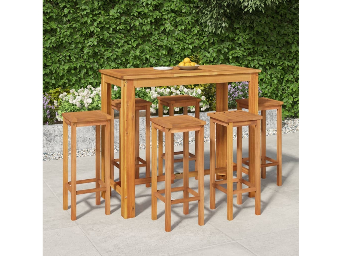 Conjunto de bar de jardín de 7 piezas en madera maciza de acacia DKD Home Decor