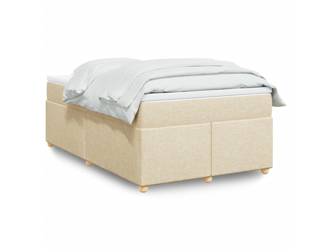 Cama Box Spring Con Colchón Tela Color Crema 120x190 Cm