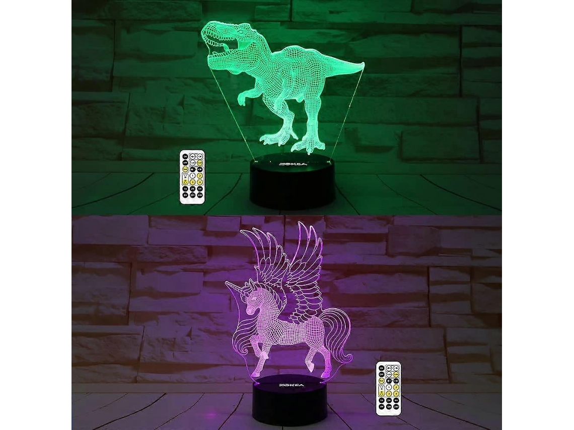 Luz nocturna 3D T-Rex y unicornio 3D Rosewell