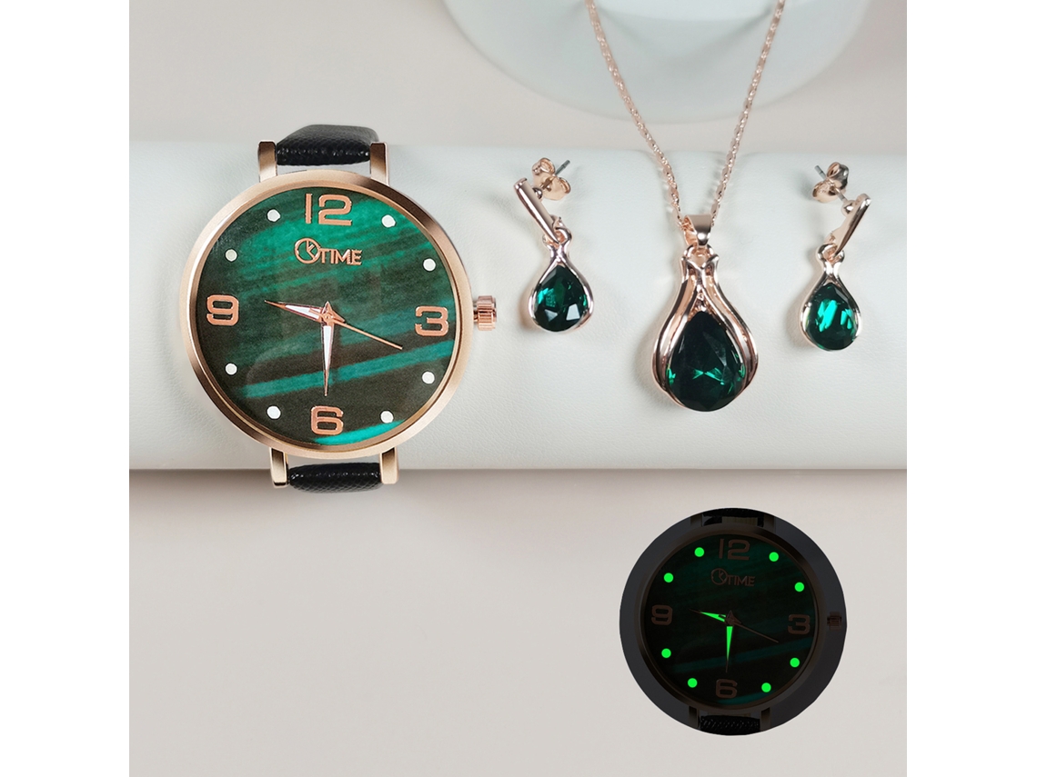 Conjunto De Regalo De 4 Piezas De Reloj, Collar Y Pendientes Para Mujer